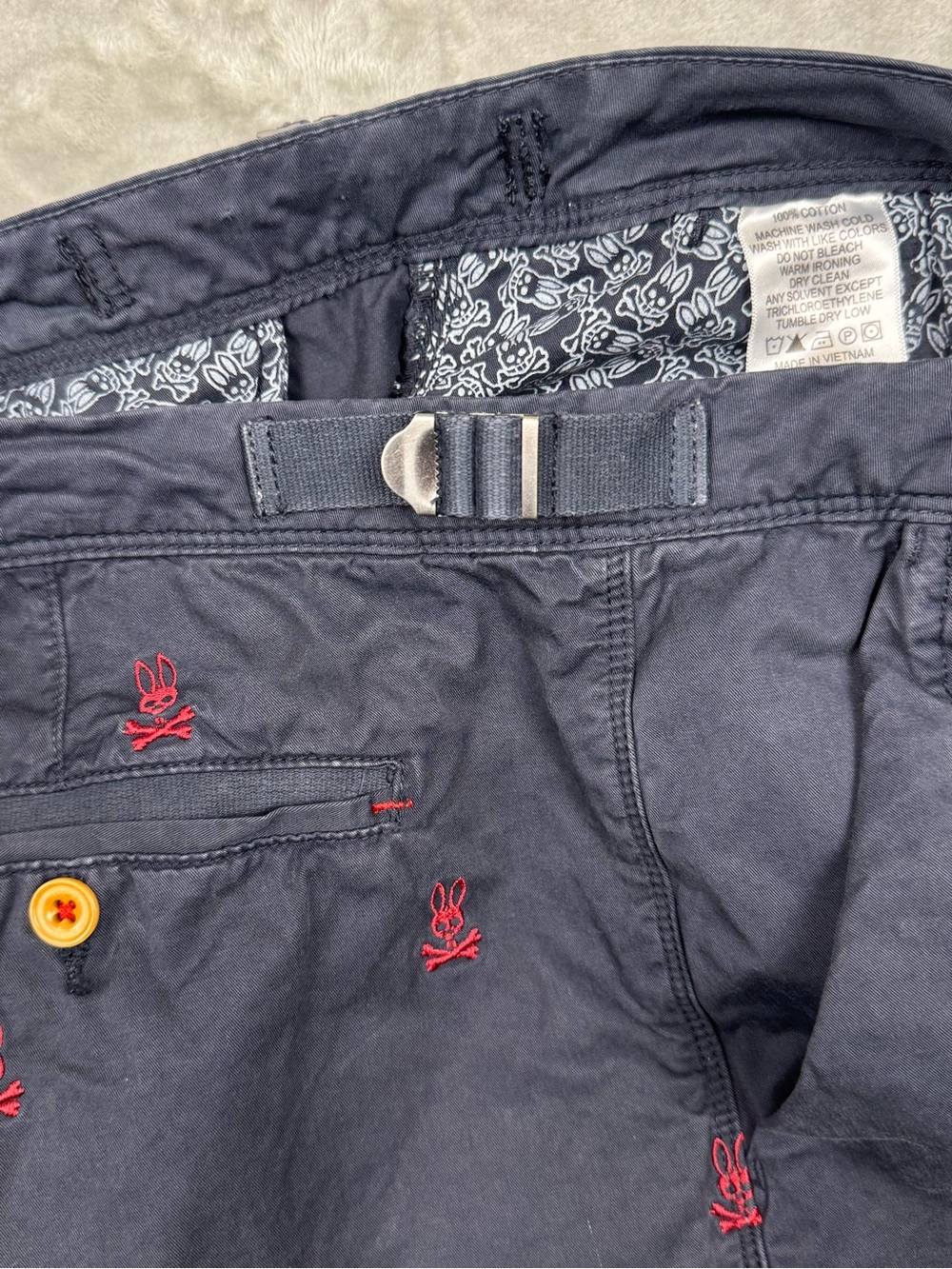 Psycho Bunny Men's Navy Chino Shorts Red Embroidery Logo Cotton Size 38 Summer - Picture 3 of 8